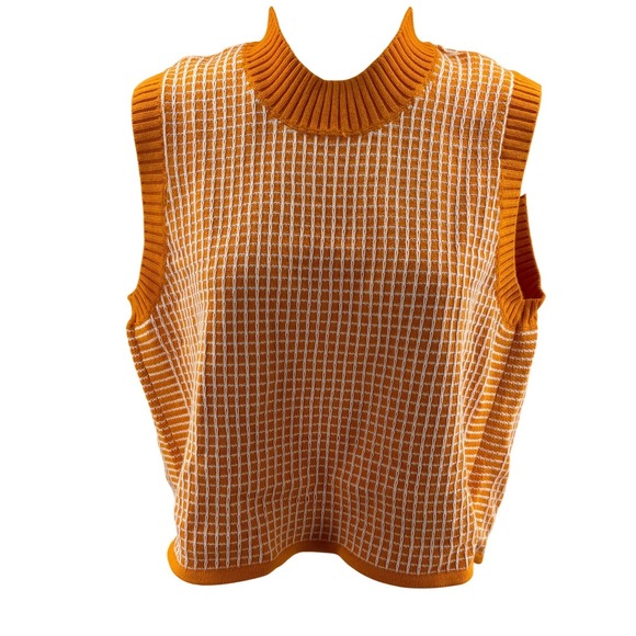 Club Monaco Sweaters - Club Monaco Womens Orange White Grid Knit Golf Sweater Vest Size L NEW
